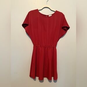 Little Moon Red Cinched Waist Cap Sleeve Dress